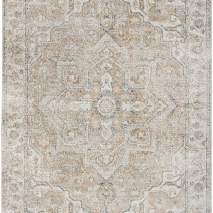 5' X 7' Beige Oriental Power Loom Washable Area Rug