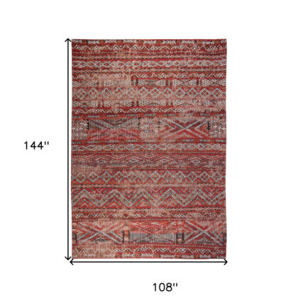 9' X 13' Red and Gray Oriental Non Skid Area Rug