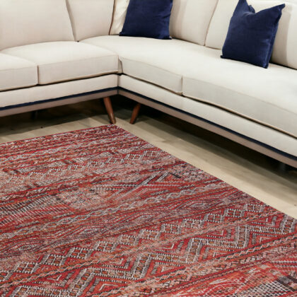 9' X 13' Red and Gray Oriental Non Skid Area Rug
