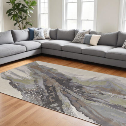 12' x 15' Green and Brown Abstract Power Loom Area Rug