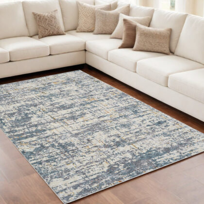 5' x 8' Blue and Ivory Abstract Area Rug