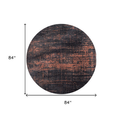 8' Black and Gold Round Abstract Non Skid Area Rug