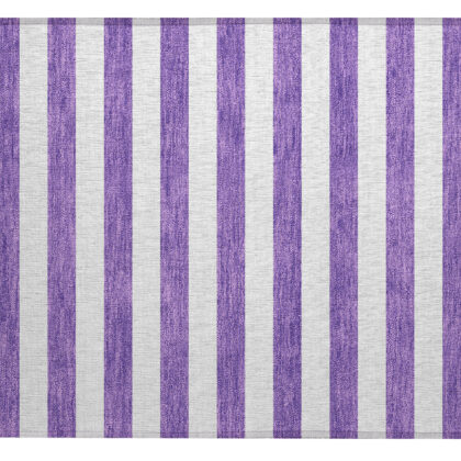 2' X 3' Purple and White Striped Washable Non Skid Indoor Outdoor Area Rug