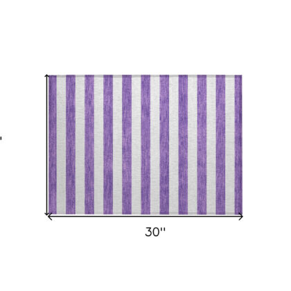 2' X 3' Purple and White Striped Washable Non Skid Indoor Outdoor Area Rug
