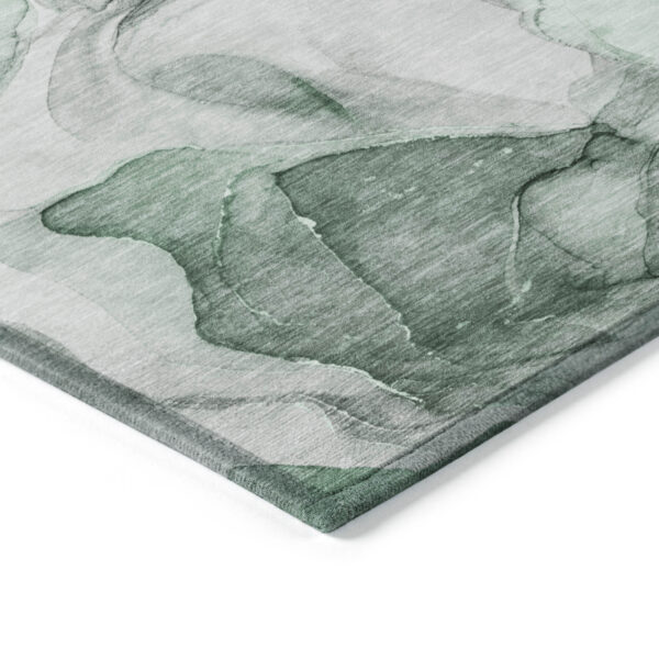 2' X 3' Green Abstract Washable Non Skid Indoor Outdoor Area Rug