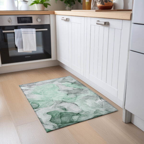 2' X 3' Green Abstract Washable Non Skid Indoor Outdoor Area Rug
