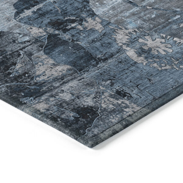 10' X 14' Blue and Dark Blue Floral Washable Non Skid Indoor Outdoor Area Rug