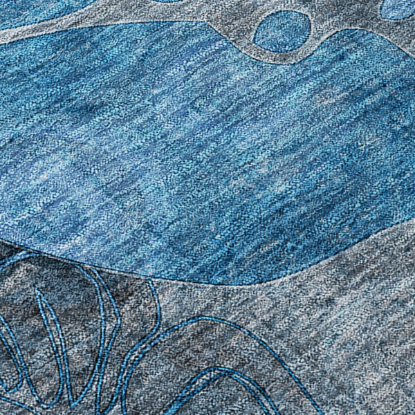 2' X 8' Blue and Gray Abstract Washable Indoor Outdoor Runner Rug
