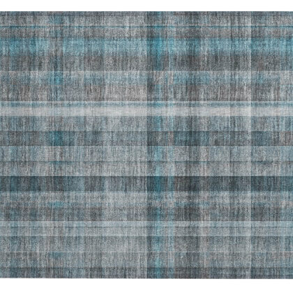 2' X 3' Teal Plaid Washable Non Skid Indoor Outdoor Area Rug