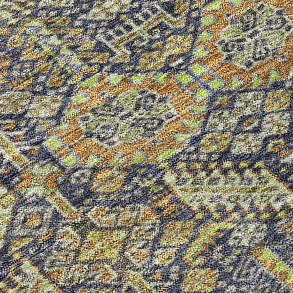 3' X 5' Blue and Orange Floral Washable Non Skid Indoor Outdoor Area Rug