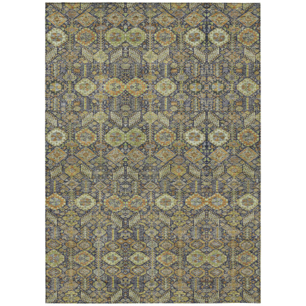 3' X 5' Blue and Orange Floral Washable Non Skid Indoor Outdoor Area Rug