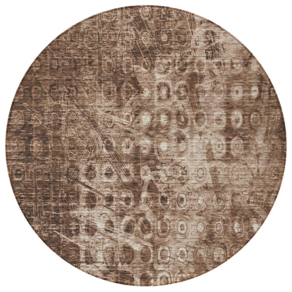 8' Chocolate Round Ikat Washable Indoor Outdoor Area Rug