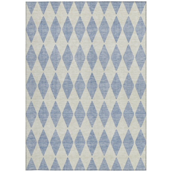 8' X 10' Sky Blue And Ivory Geometric Washable Indoor Outdoor Area Rug