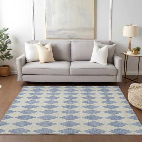8' X 10' Sky Blue And Ivory Geometric Washable Indoor Outdoor Area Rug