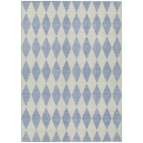 8' X 10' Sky Blue And Ivory Geometric Washable Indoor Outdoor Area Rug