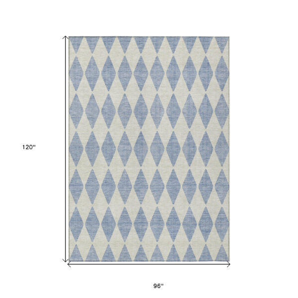 8' X 10' Sky Blue And Ivory Geometric Washable Indoor Outdoor Area Rug