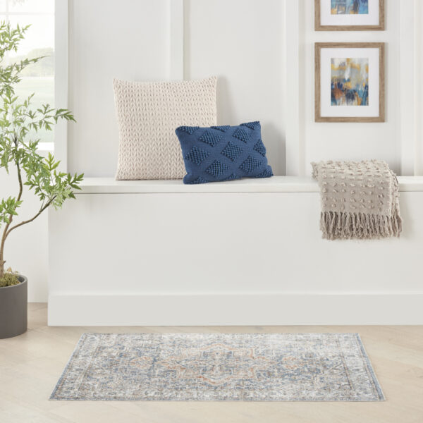 4' X 6' Denim Blue Oriental Power Loom Washable Area Rug