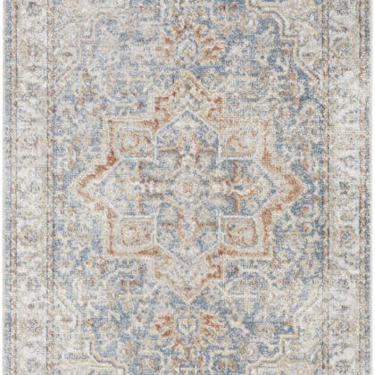 4' X 6' Denim Blue Oriental Power Loom Washable Area Rug