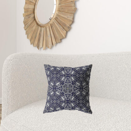 18" Navy Boho Pattern Zippered Suede Throw Pillow