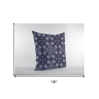 18" Navy Boho Pattern Zippered Suede Throw Pillow