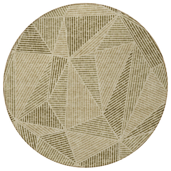 8' Khaki Brown And Beige Round Geometric Washable Indoor Outdoor Area Rug