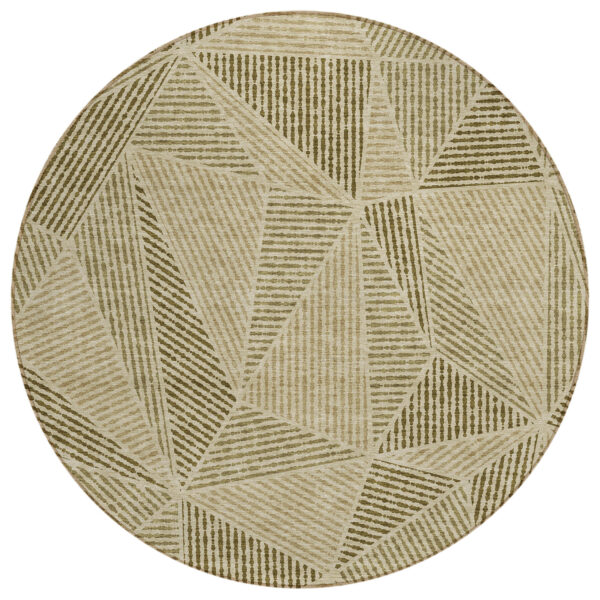 8' Khaki Brown And Beige Round Geometric Washable Indoor Outdoor Area Rug