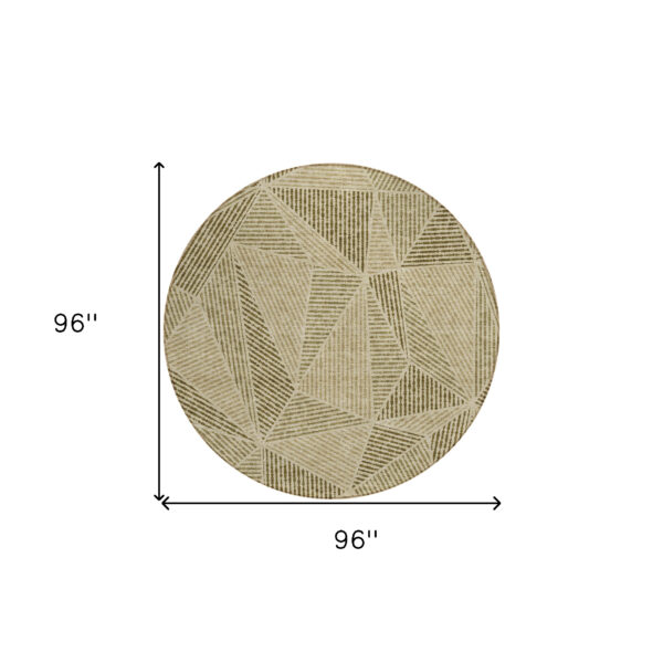 8' Khaki Brown And Beige Round Geometric Washable Indoor Outdoor Area Rug