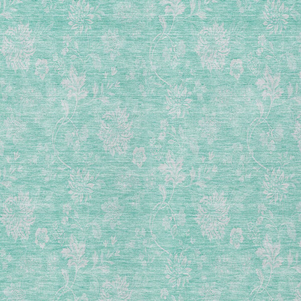 5' X 8' Aqua And Ivory Floral Washable Indoor Outdoor Area Rug