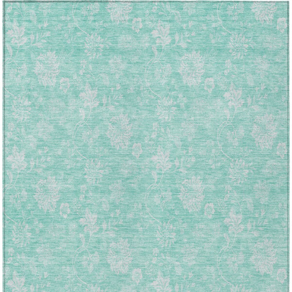5' X 8' Aqua And Ivory Floral Washable Indoor Outdoor Area Rug