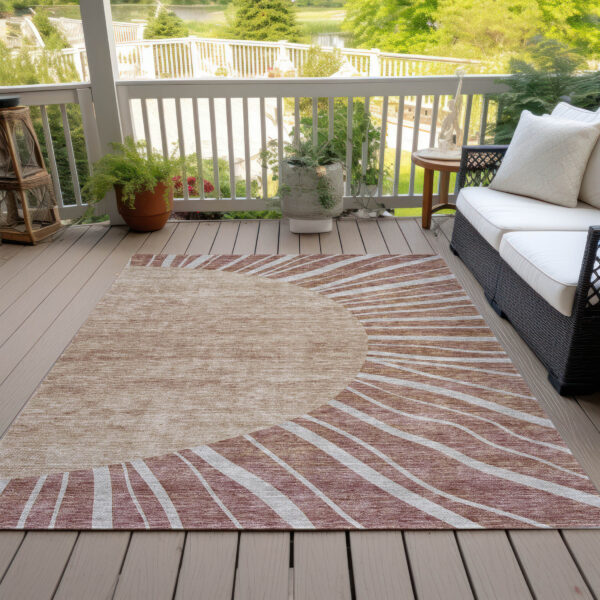 3' X 5' Orange Copper And Terra Cotta Abstract Washable Indoor Outdoor Area Rug