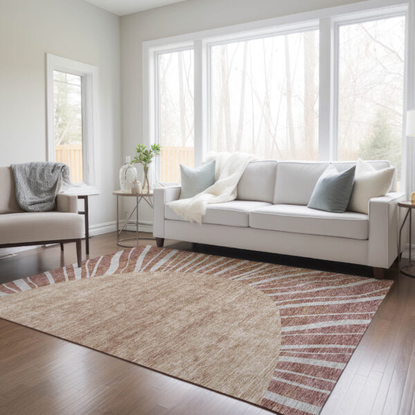 3' X 5' Orange Copper And Terra Cotta Abstract Washable Indoor Outdoor Area Rug
