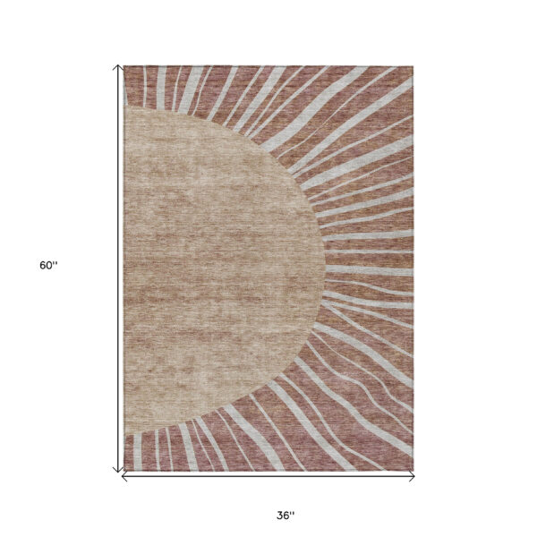 3' X 5' Orange Copper And Terra Cotta Abstract Washable Indoor Outdoor Area Rug