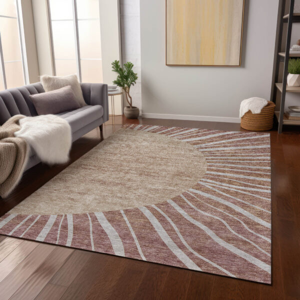 3' X 5' Orange Copper And Terra Cotta Abstract Washable Indoor Outdoor Area Rug