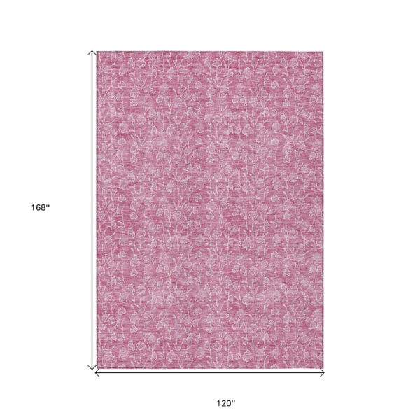 10' X 14' Blush And Ivory Floral Washable Indoor Outdoor Area Rug