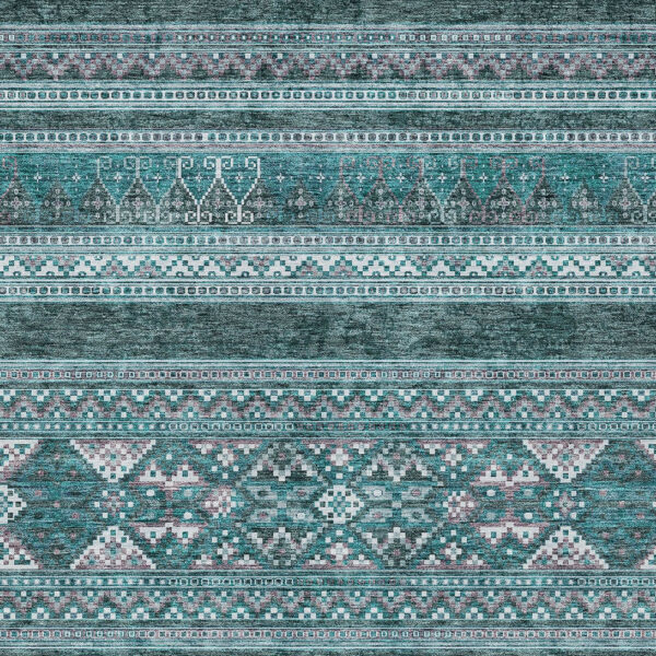 8' X 10' Teal Blue Ivory And Gray Southwestern Washable Indoor Outdoor Area Rug