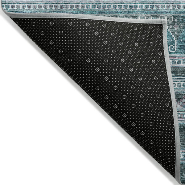 8' X 10' Teal Blue Ivory And Gray Southwestern Washable Indoor Outdoor Area Rug