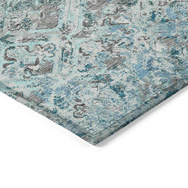 5' X 8' Teal Blue Gray And Charcoal Geometric Washable Indoor Outdoor Area Rug