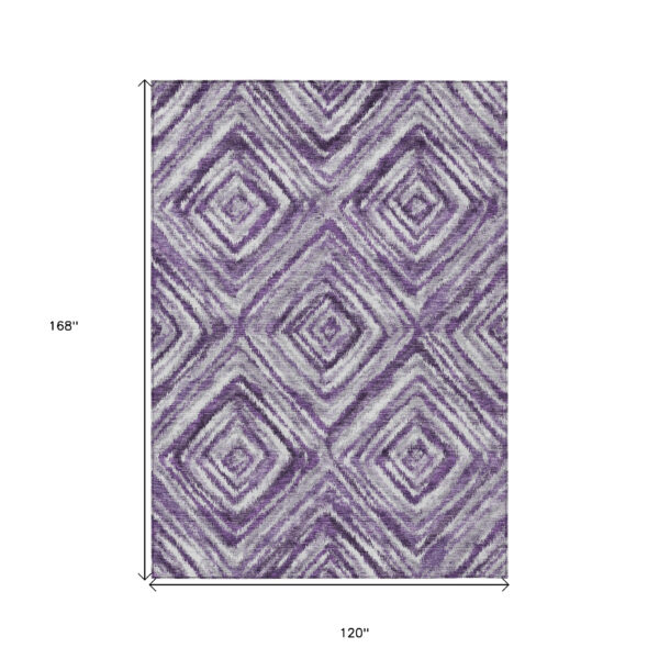 10' X 14' Purple Lavender And Gray Geometric Washable Indoor Outdoor Area Rug