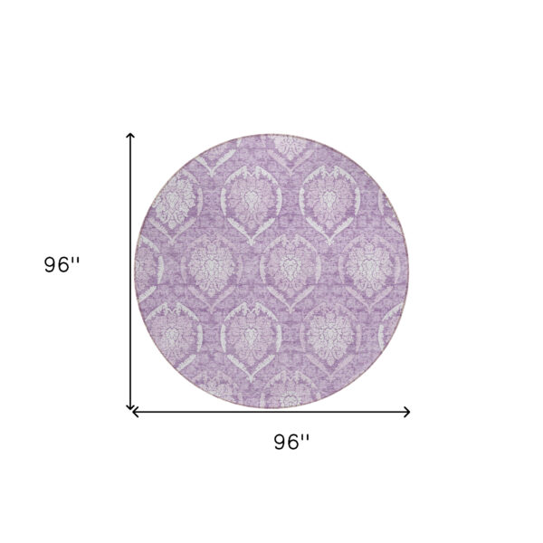 8' Plum Purple And Ivory Round Medallion Washable Indoor Outdoor Area Rug