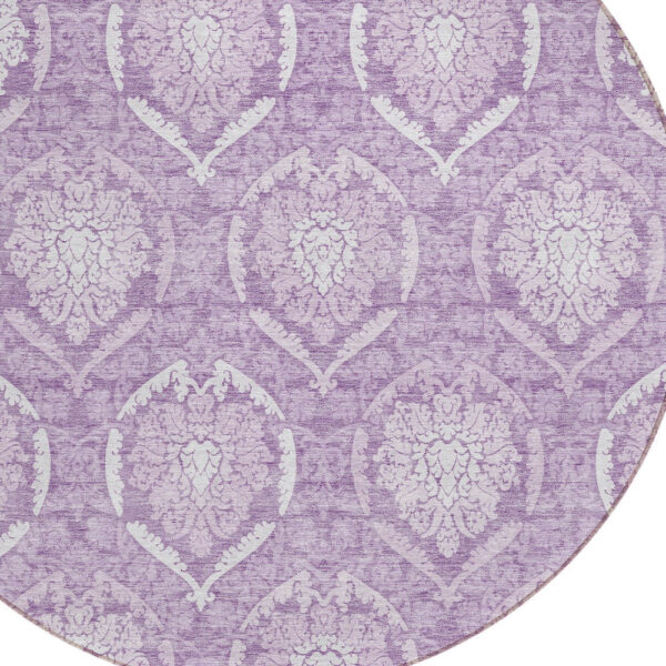 8' Plum Purple And Ivory Round Medallion Washable Indoor Outdoor Area Rug