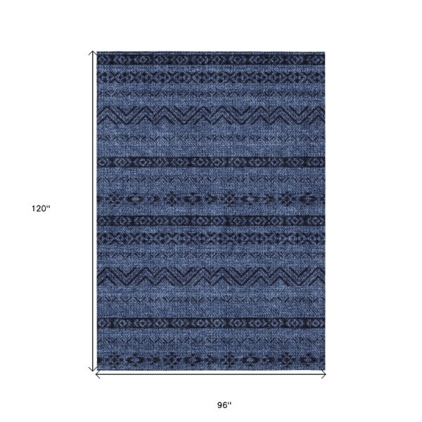 8' X 10' Navy Blue Southwestern Washable Indoor Outdoor Area Rug