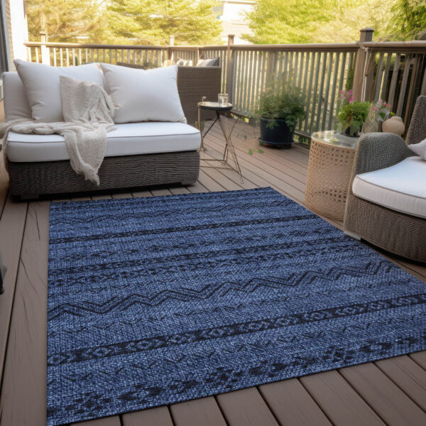 8' X 10' Navy Blue Southwestern Washable Indoor Outdoor Area Rug