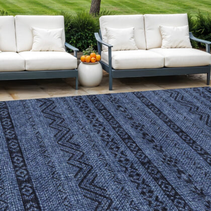 8' X 10' Navy Blue Southwestern Washable Indoor Outdoor Area Rug