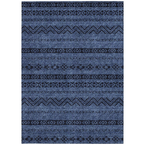 8' X 10' Navy Blue Southwestern Washable Indoor Outdoor Area Rug