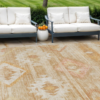 8' X 10' Copper Terra Cotta And Ivory Southwestern Washable Indoor Outdoor Area Rug