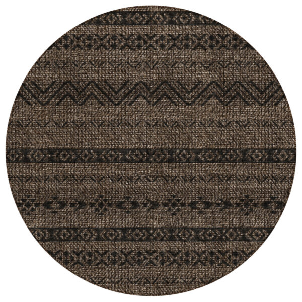 8' Chocolate And Brown Round Southwestern Washable Indoor Outdoor Area Rug