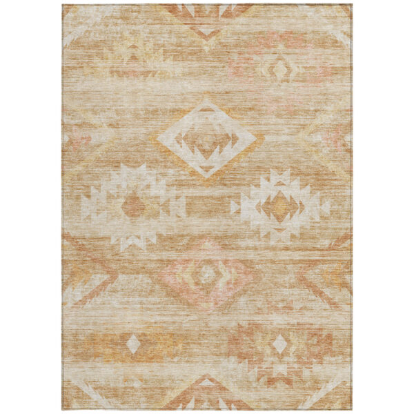 8' X 10' Copper Terra Cotta And Ivory Southwestern Washable Indoor Outdoor Area Rug