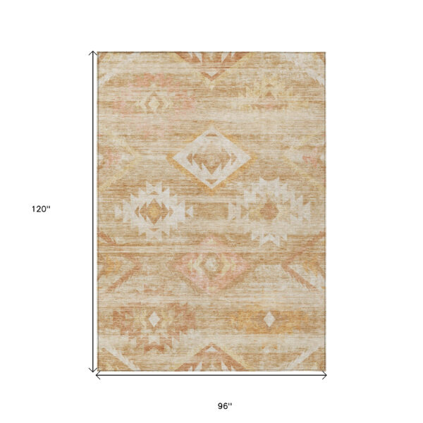 8' X 10' Copper Terra Cotta And Ivory Southwestern Washable Indoor Outdoor Area Rug