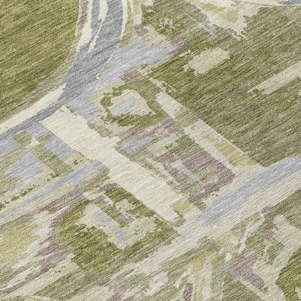 8' Olive Green Gray And Beige Round Geometric Washable Indoor Outdoor Area Rug