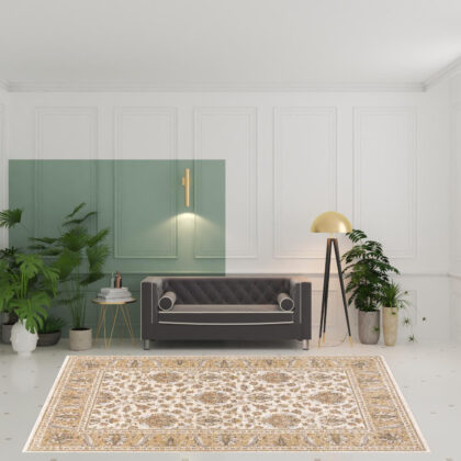 8' X 11' Ivory And Gold Oriental Power Loom Stain Resistant Area Rug With Fringe